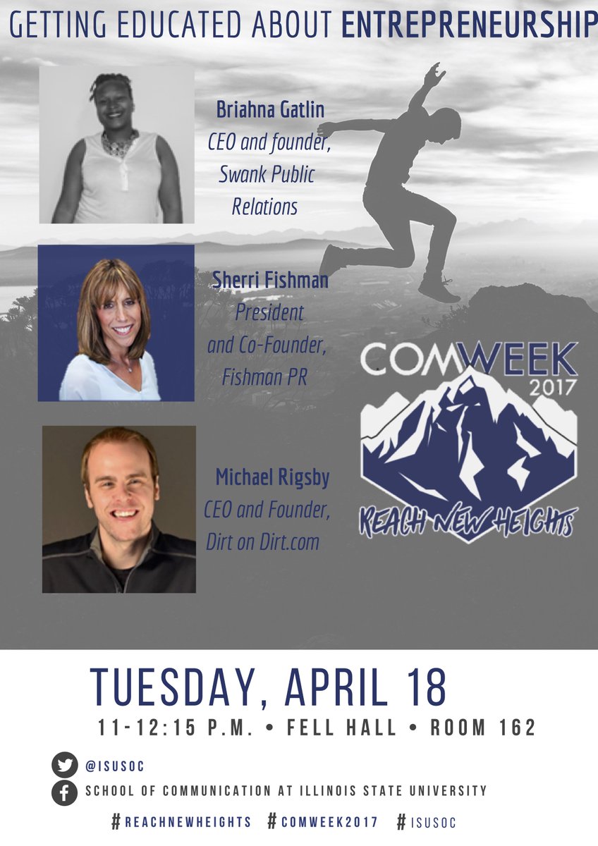 ZillaPromo1's tweet photo. =>#Entrepreneur<= Check out @SwankPR #CEO @briahnaj speaking @IllinoisStateU 4/18 #COMWEEK2017 @ISUSOC #ReachNewHeights Panel #ISUSOC https://t.co/vZdxITf8Z2