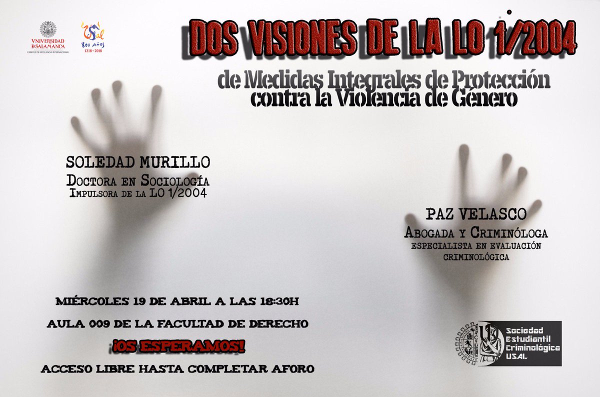 Secusalamanca's tweet photo. ¡¡Os esperamos a todos mañana en nuestro penúltimo acto del curso para hablar sobre violencia de género!! #Criminología #Salamanca https://t.co/BbfUsa5QZK