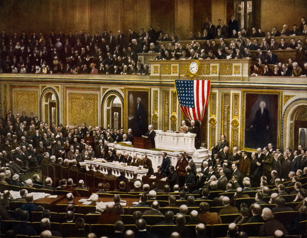 HowThingsWere's tweet image. President Woodrow Wilson asking Congress to declare war on Germany (April 1917)