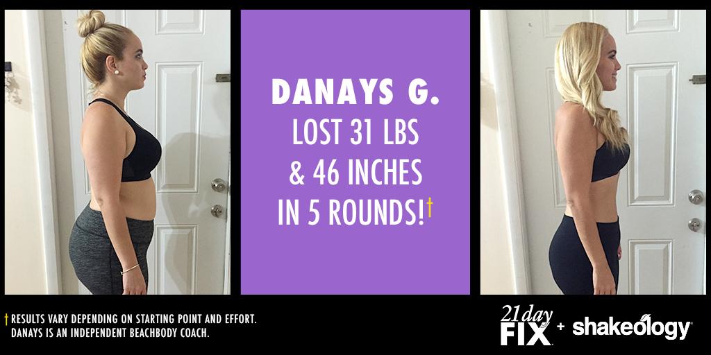 21DayFix's tweet photo. Huge congratulations to our #TransformationTuesday this week. Danays G. lost 31 lbs. and 46 inches with 5 consecutive rounds of #21DayFix! https://t.co/ZkaoMGB0uU