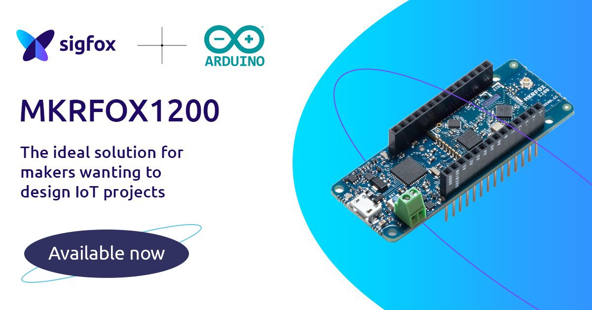 sigfox's tweet photo. The new MKRFOX1200 which combines the functionality of the @arduino Zero with @sigfox connectivity is now available! https://t.co/uBs4vxhebi https://t.co/EUJtw4aEgw