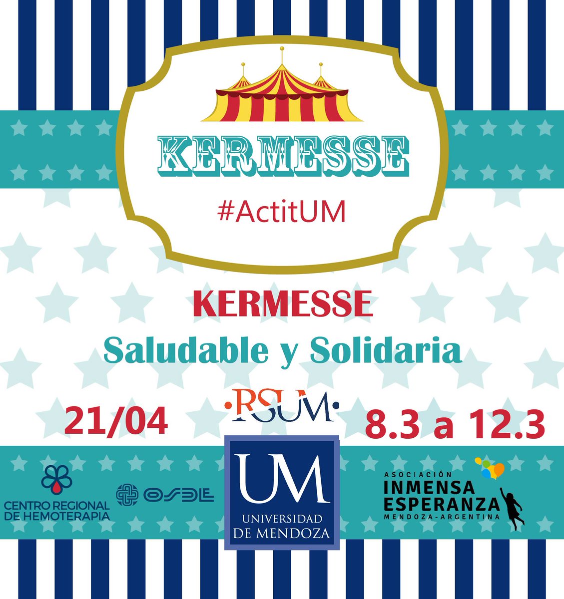 ExtensionUM's tweet photo. Viernes 21, 2da ed. de 🎈 #Kermesse Saludable y Solidaria 🎈 en el Patio central de la @UdeMendoza +info en Fb/ExtensionMendoza https://t.co/G8brlFh869