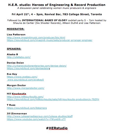 RoamToronto's tweet photo. H.E.R. studio! Fri Apr 21, 4pm #HERstudio @evekey0 @alaskabeef @audioticJill @HillKourkoutis @Morgandoctor @UEvolutionEnt @ErrolNazareth https://t.co/TOjWierOtQ