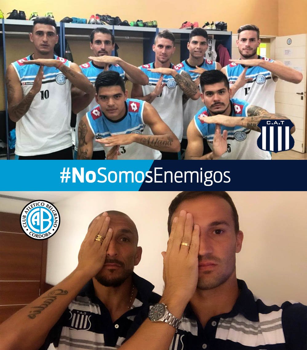 Belgrano's tweet photo. Somos amigos, parientes, parejas, compañeros de colegio o trabajo. No nos peleemos en una cancha de fútbol. #NoSomosEnemigos. https://t.co/9QTrKodxzQ
