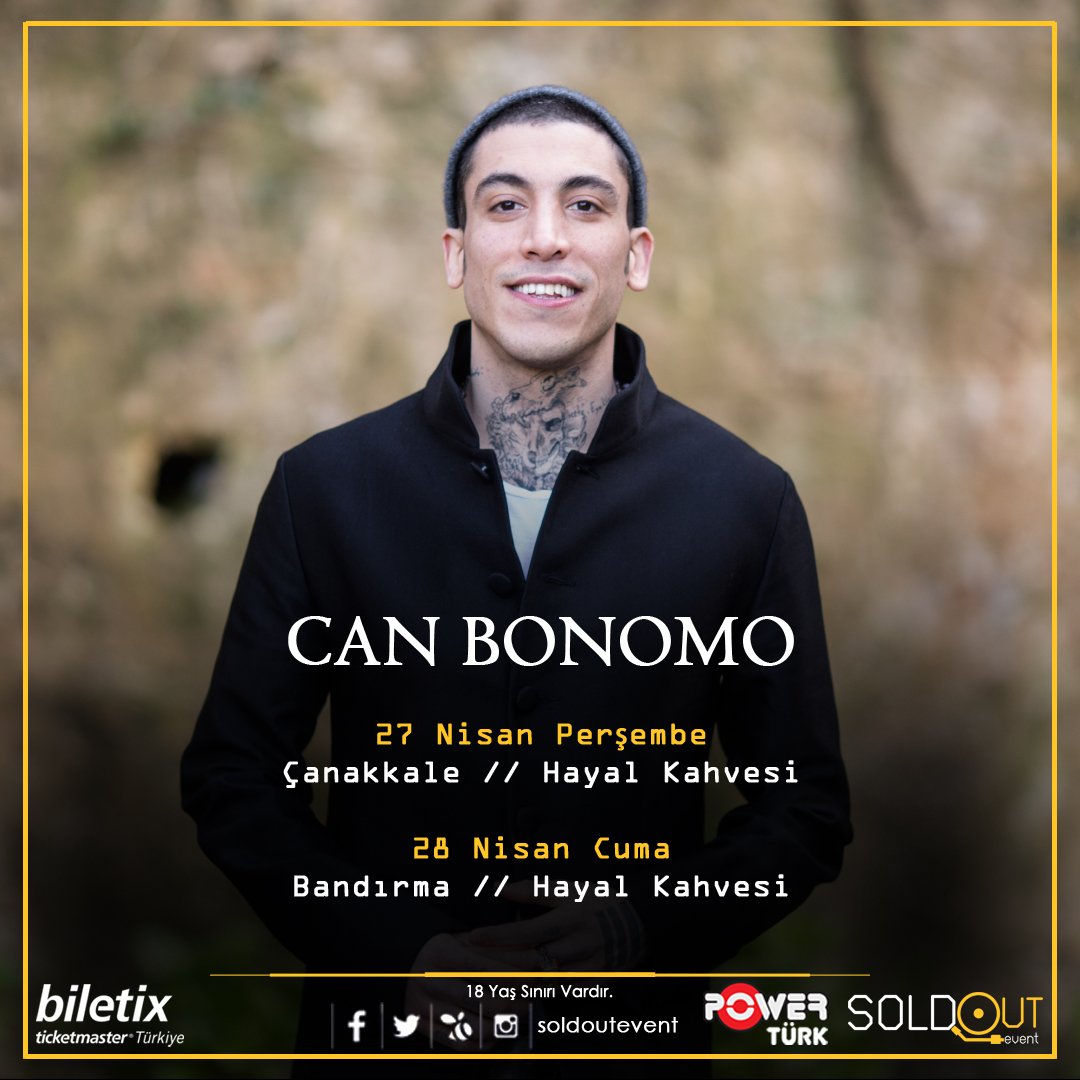 SoldOutEvent's tweet photo. Bono bono dıt dı dı dırıt dı dırıt dırırırıt :) 
Sevgili Can Bonomo ile düştük yollara geliyoruz. @hayal_bandirma @CanakkaleHayal @canbonomo https://t.co/LIGs67HazP