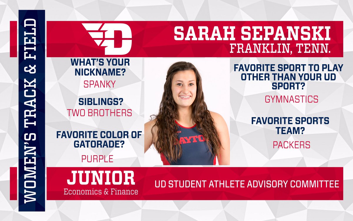 Welcome back!  Hope everyone had a wonderful Easter break!  Sarah Sepanski is your Women's Track and Field SAAC rep!