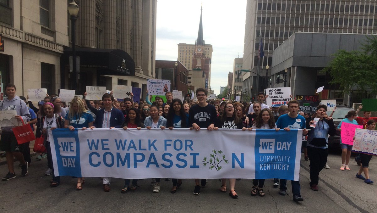 Young people from across Louisville showing their support for compassion on #WeDayKY #GiveADay
