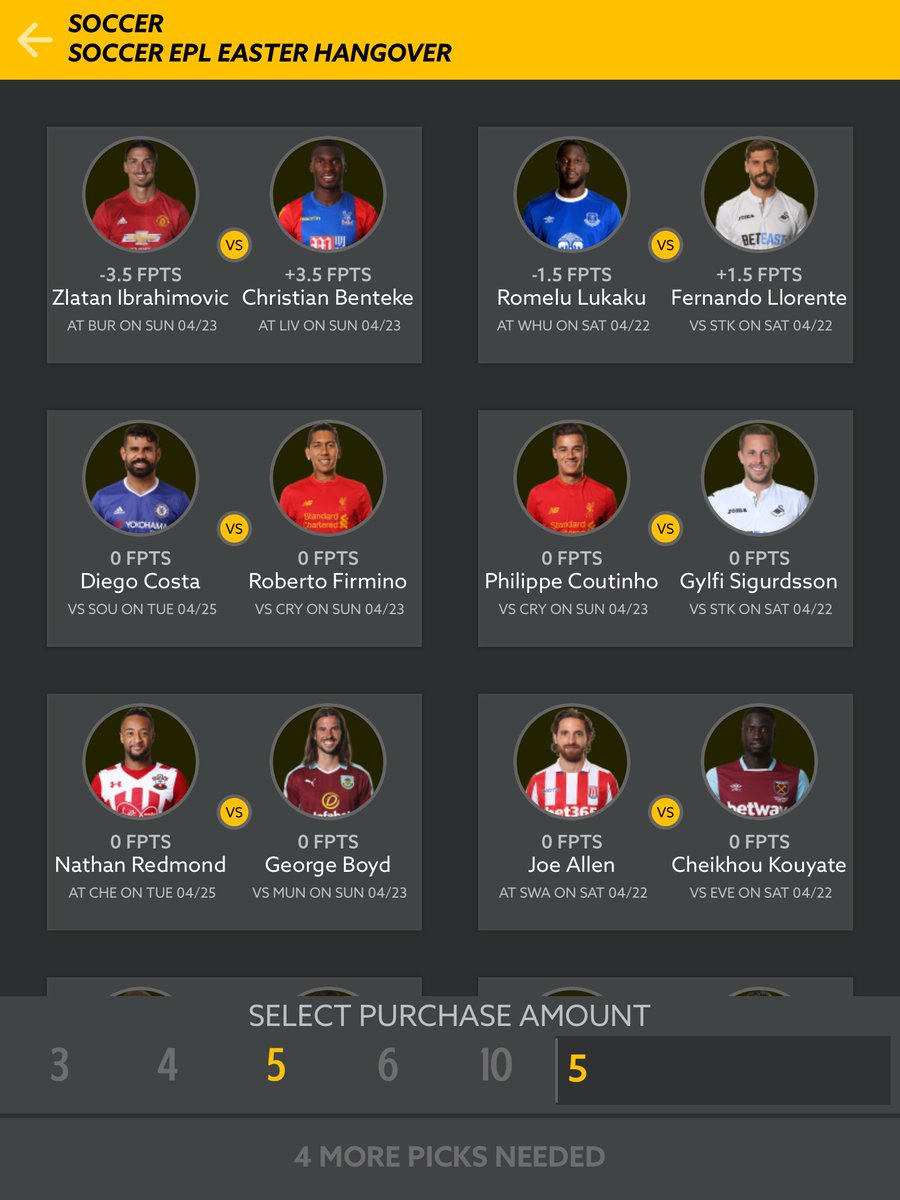 HotRoster's tweet photo. Have a little Easter hangover? Play this EPL card to help you recover 🐰⚽️ #EPL #HotRoster #DFS https://t.co/Vv414TYWKJ