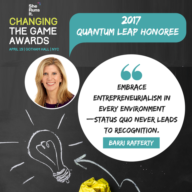 SheRunsItOrg's tweet photo. 2017 #SheRunsItCTGA Quantum Leap Honoree @BarriRafferty of @KetchumPR on always embracing #entrepreneurship. πͺ https://t.co/wThKT1g04l