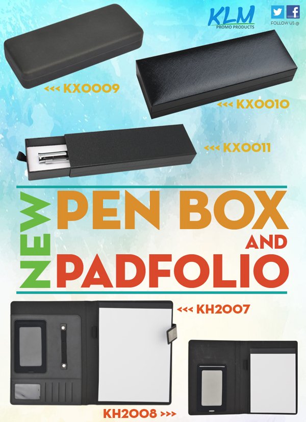 We are introducing new pen box (KX0009, KX0010 and KX0011) and padfolio (KH2007 and KH2008).