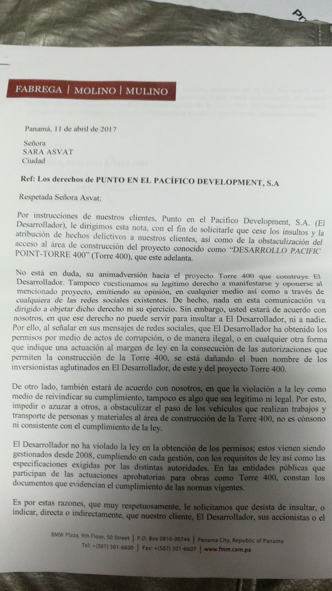 SFNewsPanama's tweet photo. #GenteSanFcoNews: Sara Asvat @saritaasvat residente de Punta Pacífica denuncia "amenaza elegante" de promotora de #PacificPoint en su contra https://t.co/MGHhwyLGNn