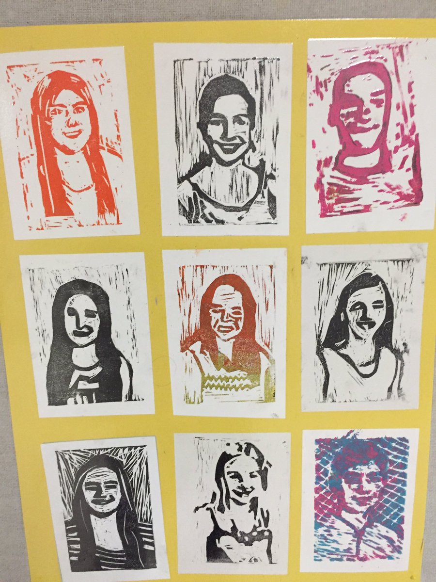 AMoreyEGR's tweet photo. Amazing self-portraits.  If you know these students, the resemblance is superb. @HollyLampen https://t.co/9PJEVmJptX