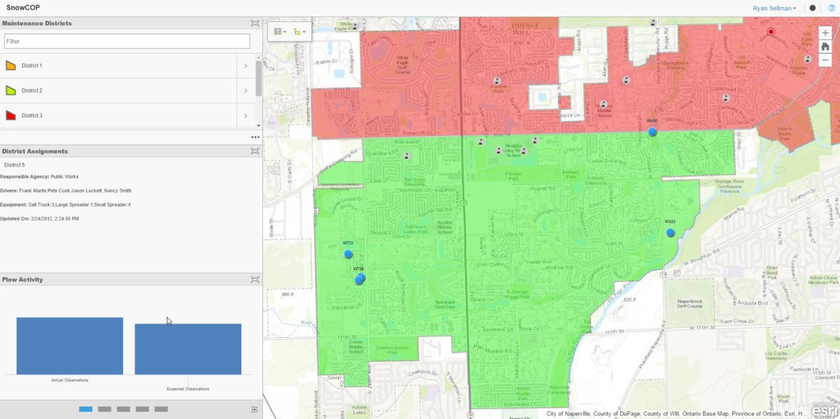 EsriPublicWorks's tweet photo. The holy grail of our #snowsolutions. @rcsellman shows off SnowCOP, the dashboard for real-time monitoring of snow operations. https://t.co/dwrpy0tbf6
