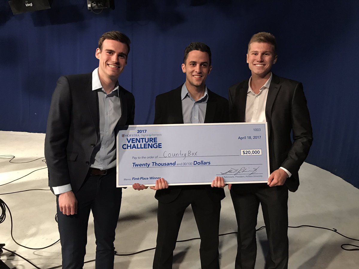 WINNERS! <a href="/CountryBoxUS/">CountryBox</a> WINS #Hofstra Digital Remedy Venture Challenge! Congrats to Rory, Lerthon &amp; Henry from <a href="/hofstramsoc/">Hofstra Men's Soccer</a>. #RoarWithPride
