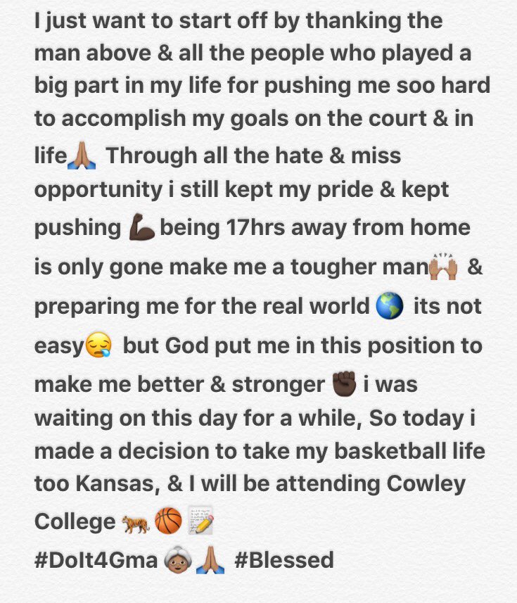 xBestManWinx's tweet image. Officially Committed to Cowley College 🏀🐅