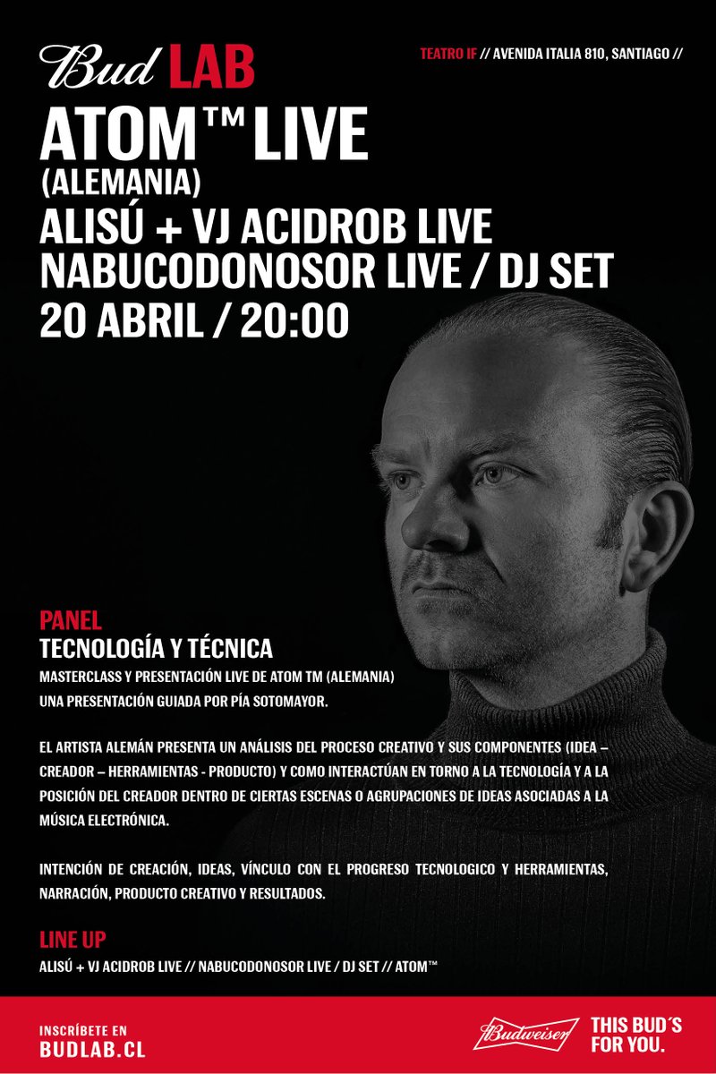 Alusiva's tweet photo. 20.04 estaré presentando mi música #Budlab #ElectronicMusicLab junto a una masterclass por @Atom_TM y Nabucodonosor https://t.co/zKkC5fe62a https://t.co/5M15a5q1kA