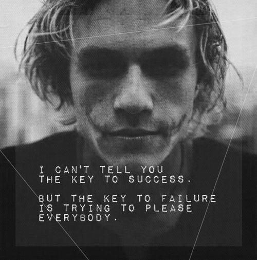 citationsprime's tweet photo. "Je ne peux pas vous dire quelle est la clé de la réussite. Mais la clé de l'échec est d'essayer de plaire à tout le monde." Heath Ledger https://t.co/YXVmN2HtA7