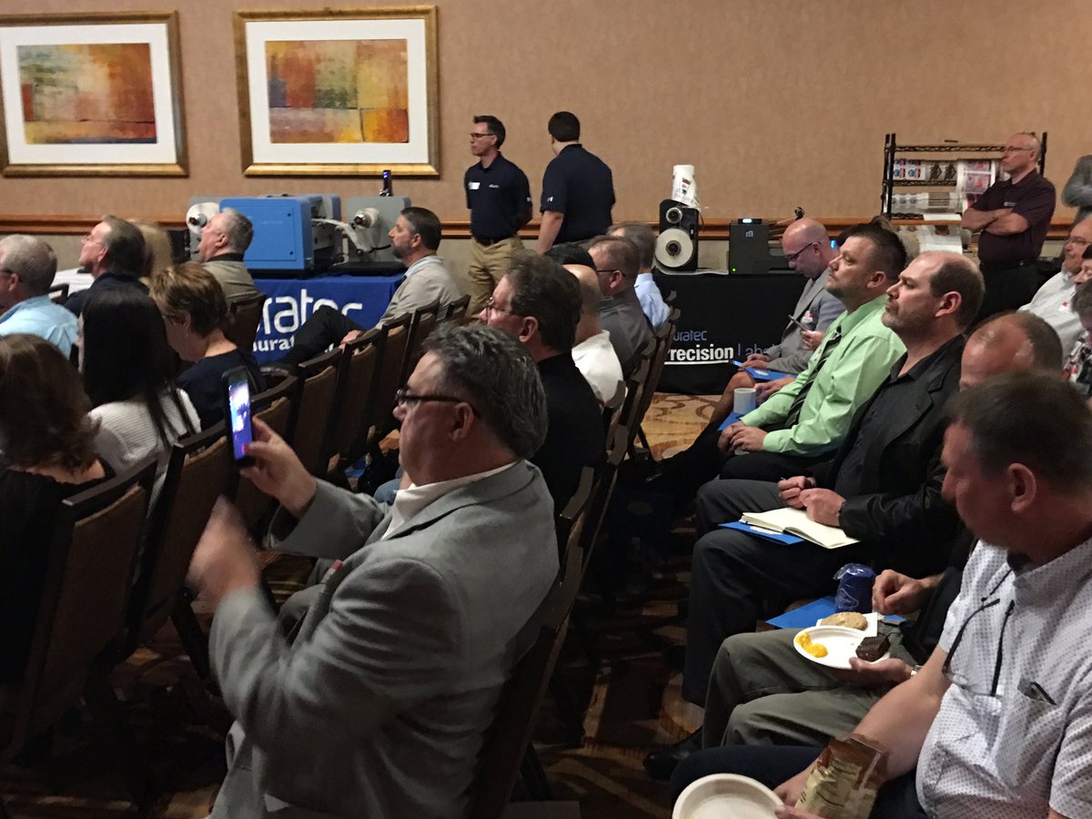 OTGPublisher's tweet photo. Some impressive equipment on display at @MuratecAmerica's #Label University @itex_show. Packed house! https://t.co/f4339t1cAN