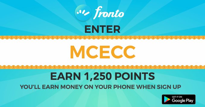 Join Fronto to earn money on your phone. Enter 'MCECC' to start with bonus 1,250 Points. https://t.co/HL7nIOpkY7<a href="/tag/makemoney"class="tags"><span>#makemoney</span></a><a href="/tag/rewardapp"class="tags"><span>#rewardapp</span></a>