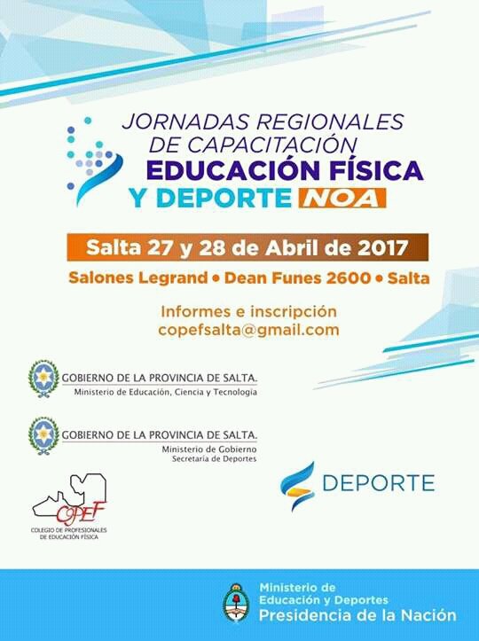 CopefSalta's tweet photo. Lo que viene: Jornadas regionales de EF y Deportes del NOA. 27 y 28 de Abril en Salta. Informes: copefsalta@gmail.com https://t.co/QB87f56KHk