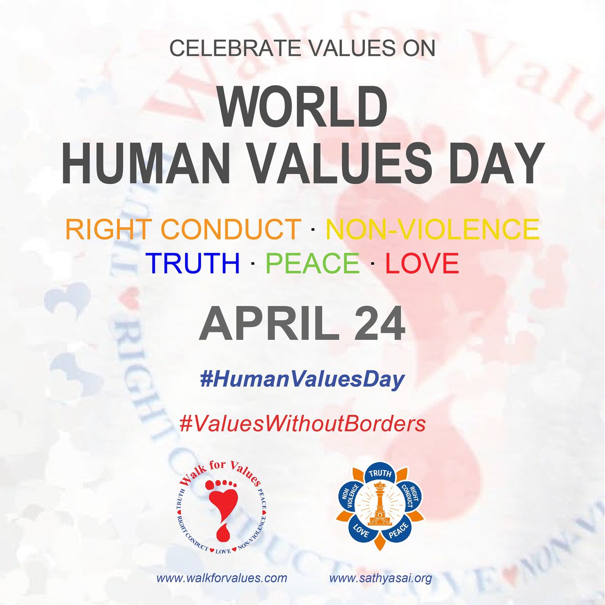 walkforvalues's tweet photo. 6 days until #HumanValuesDay! Share how values have changed your life and together let's #spreadsomelove! #ValuesWithoutBorders https://t.co/yvnUTyUJ3O