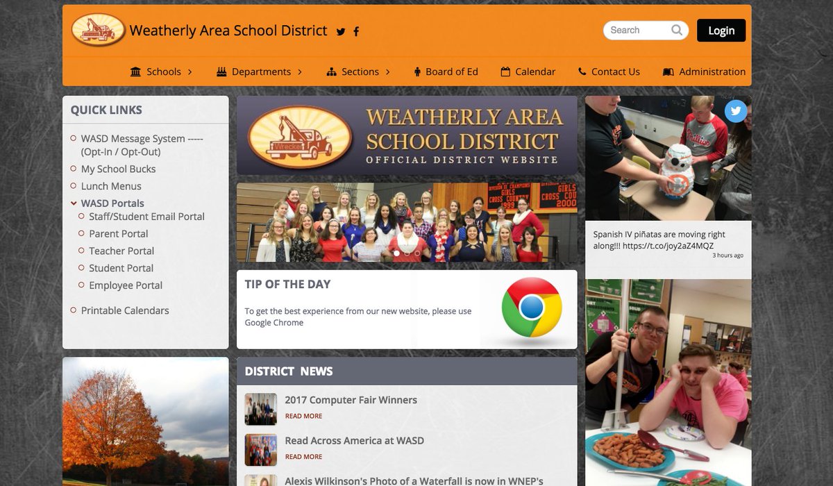 Weatherly Area School District in PA just went live with their new <a href="/SchoolBlocks/">SchoolBlocks</a> website! Nice work <a href="/wasdwreckers/">Weatherly Wreckers</a>!