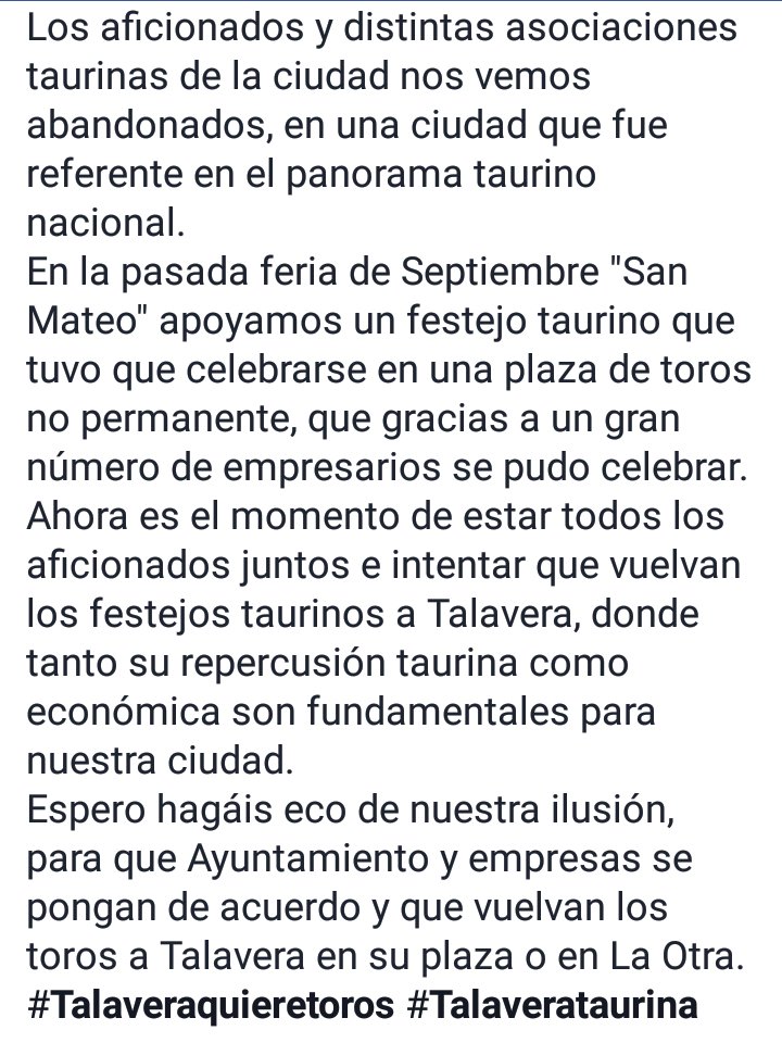 ttalaveratoros's tweet photo. Por favor, ayudarnos a difundir. #TalaveraQuiereToros #TalaveraTaurina.
La afición de Talavera nos vemos abandonada https://t.co/dPM7iYLMSv