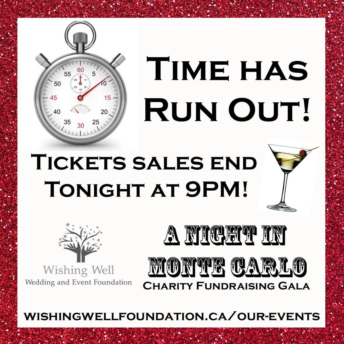 #yyc - TIME HAS RUN OUT! Ticket sales for <a href="/WishingWellWEF/">Wishing Well WEF</a> charity gala end at 9 pm tonight! We need your support!