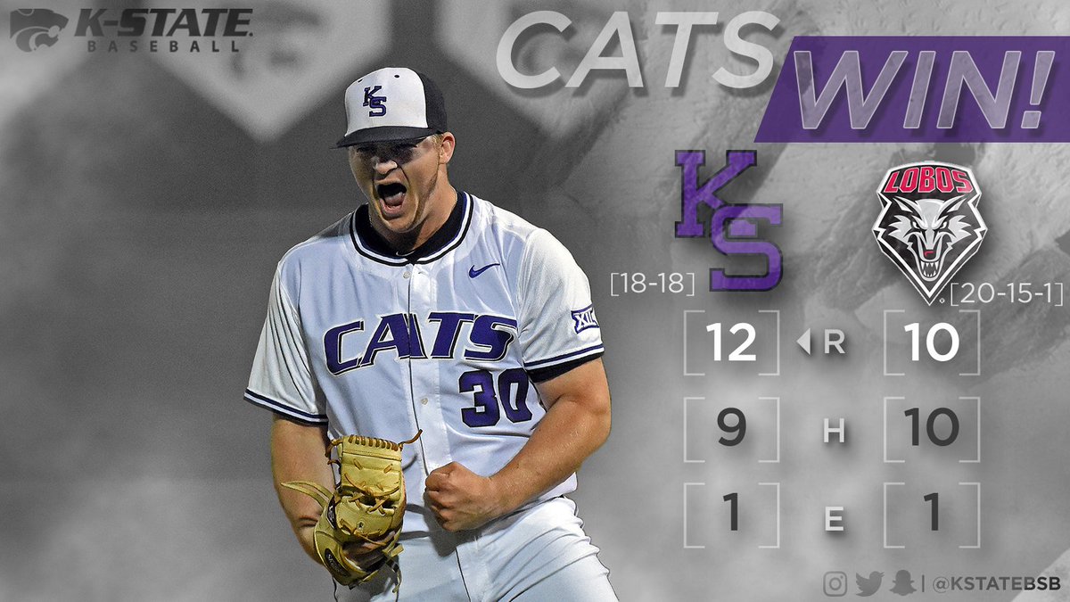 KStateBSB's tweet photo. CATS WIN! CATS WIN!!

#KStateBSB completes an epic comeback over New Mexico! Game two starts at 6:30!! https://t.co/2ZCoC8w1Ai
