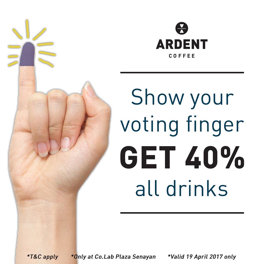 donnyAndrian's tweet image. Abis nyoblos, asiknya ngopi-ngopi cantik. Apalagi kalau dapat diskon 40% kan? Cus ke Ardent Coffee di Co.Lab Plaza Senayan ☕ #diskonpilkada