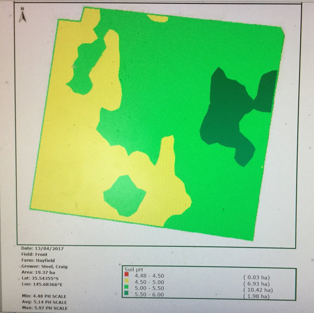 CKMonty's tweet photo. Got my ph maps back. This is almost identical to my Faba bean yield map from this paddock 2 years ago. https://t.co/ZnQ0XDygEk