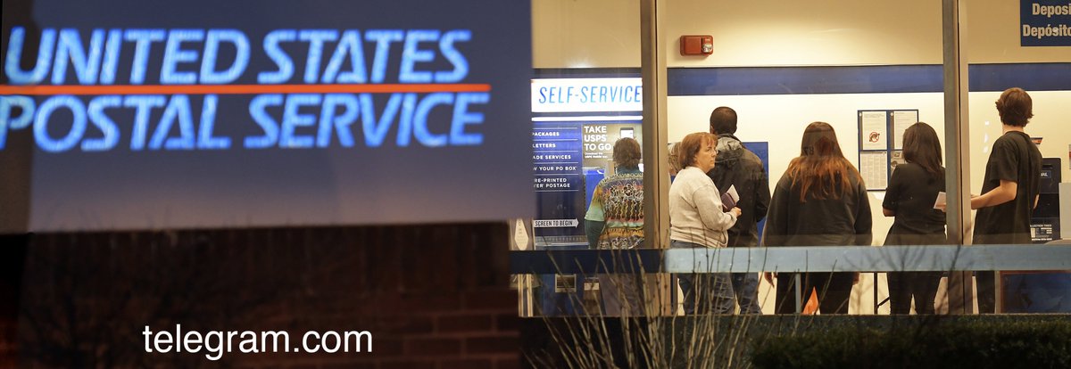 Residents line up @ #Worcester Main Post Office Tuesday night, to get their 2017 tax returns postmarked by 11:59 PM deadline @telegramdotcom