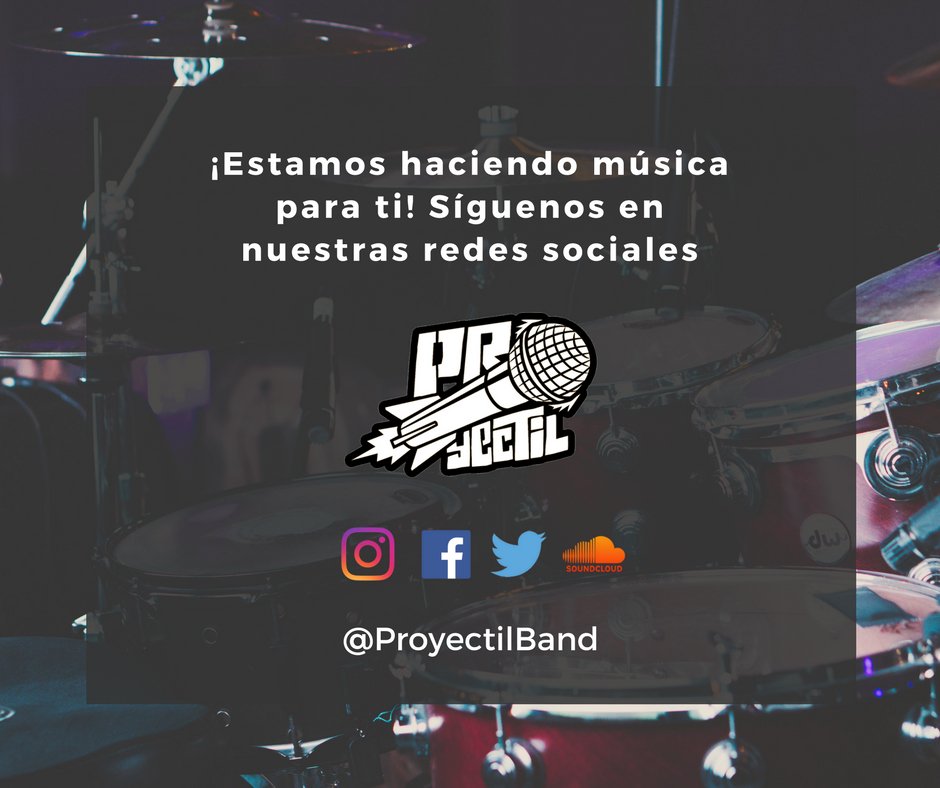 Venimos con más fuerza, con ganas de seguir haciendo música para ti. Síguenos en #Facebook #Instagram y #Soundcloud como <a href="/ProyectilBand/">Proyectil</a>