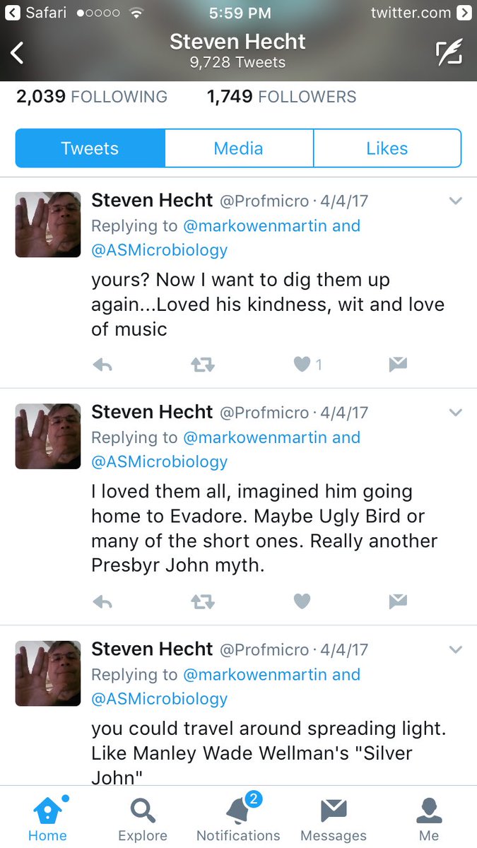 markowenmartin's tweet photo. I miss @Profmicro. His last exchange with me was encouraging and fun (we read all the same books). RIP, my friend. #ValueOneAnother https://t.co/5SOGwCWqca