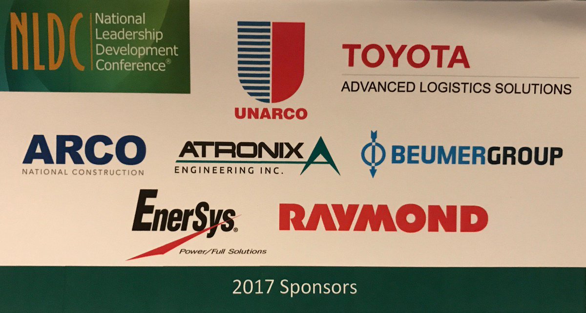 NLDCinfo's tweet photo. Thank you to all of the #NLDC17's sponsors! @RaymondCorp, @unarco, @EnerSysEMEA, @Atronix_Eng, @BEUMERcorp, #ArcoNationalConstruction, #TALS https://t.co/OMbiVlPNV0