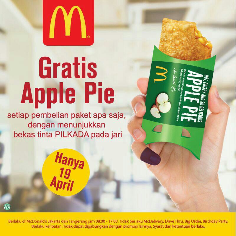 semangkasegar's tweet image. Whoa! McD kasih gratis Apple Pie! Ayo ke mekdi! #DiskonPilkada