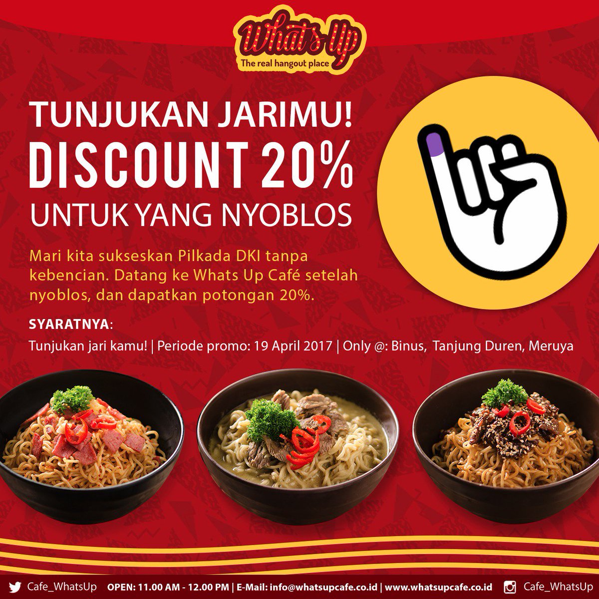 semangkasegar's tweet image. 20% Discount at Whats Up #DiskonPilkada
