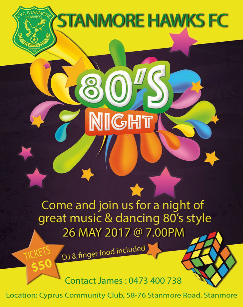 StanmoreHawksFC's tweet photo. Come and join us for a great night!! https://t.co/QOPk93G6KM