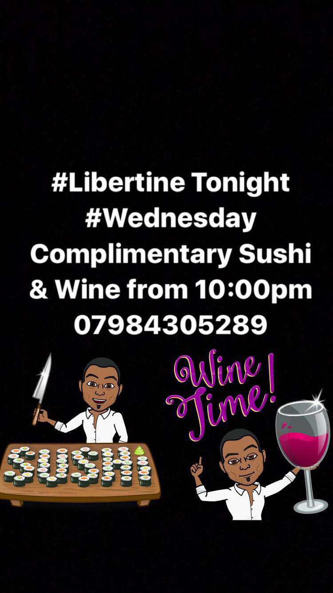 LondonPromoter's tweet photo. #MidWeekSession Tonight at #Libertine
Ladies join our table for drinks πΈπΎ
#Sushi & Wine π±π·
#RSVP #Tables #Guestlist π
07984305289 https://t.co/9k4Ytgnhyw