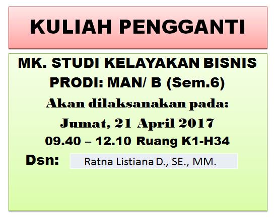 #PENGUMUMAN_KULIAH_PENGGANTI MATA KULIAH STUDI KELAYAKAN BISNIS