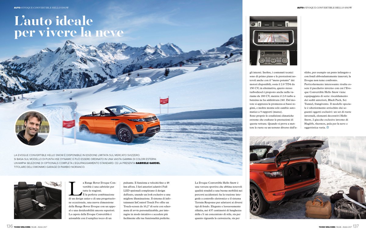 EVOQUE CONVERTIBLE HELLO SNOW: L'AUTO IDEALE PER VIVERE LA NEVE.

#auto #motori #evoque #strada #svizzera #lake #lugano #rangerover