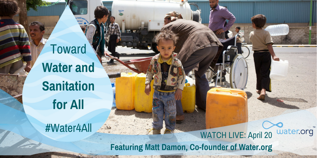 WorldBankGroup's tweet photo. How to raise funds needed to reach the millions w/o access to water &amp; toilets? Join event w/ #MattDamon @Water: https://t.co/kS5kv2krd7 https://t.co/ashwRQBguf