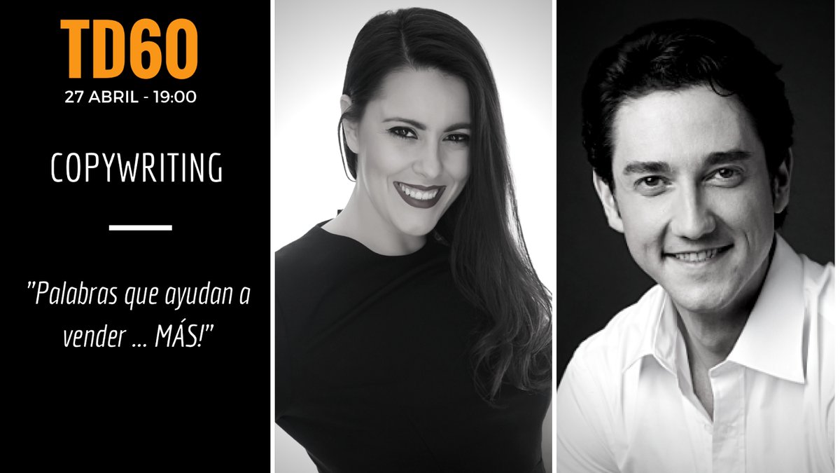 TechDay60's tweet photo. COPYWRITING el 27/04 en el #TD60 a las 19:00 h. con @soyrosamorel e@IvoFiz ¡Déjate atrapar por de las palabras! 
👉👉+info: techday60.es https://t.co/7su9p09exp