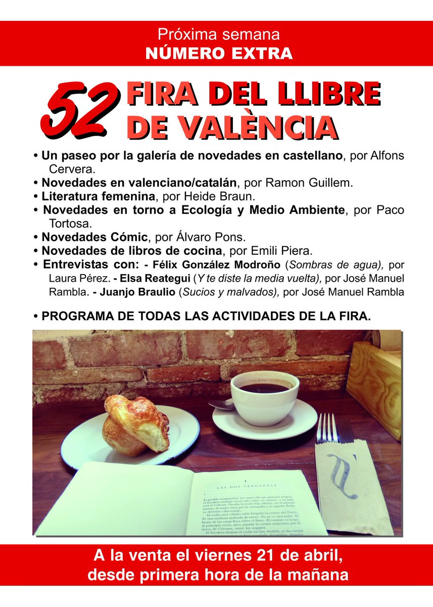 CTuria's tweet photo. Este viernes #ExtraTuria de la Fira del Llibre. Novedades, literatura, actividades, entrevistas. @firallibrevlc https://t.co/pTvUxYTfv3📚 https://t.co/sS9VgsSKu1