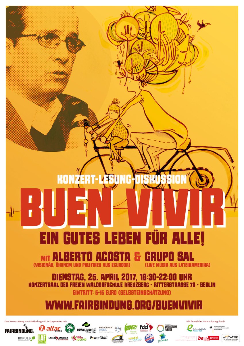 Morgen geht sie los: Die Woche zum #Buenvivir. Das Highlight: Die Konzertlesung mit Alberto Acosta und Grupo Sal am 25.04.