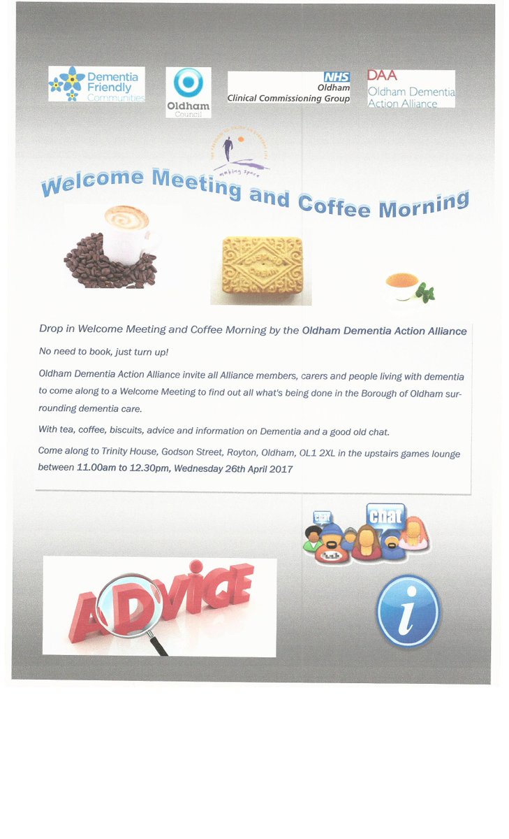 Oldham_DAA's tweet photo. Welcome Meeting and Coffee Morning at Trinity House 26/4/2017 - 11.00am to 12:30pm https://t.co/FxS0BEk9ss