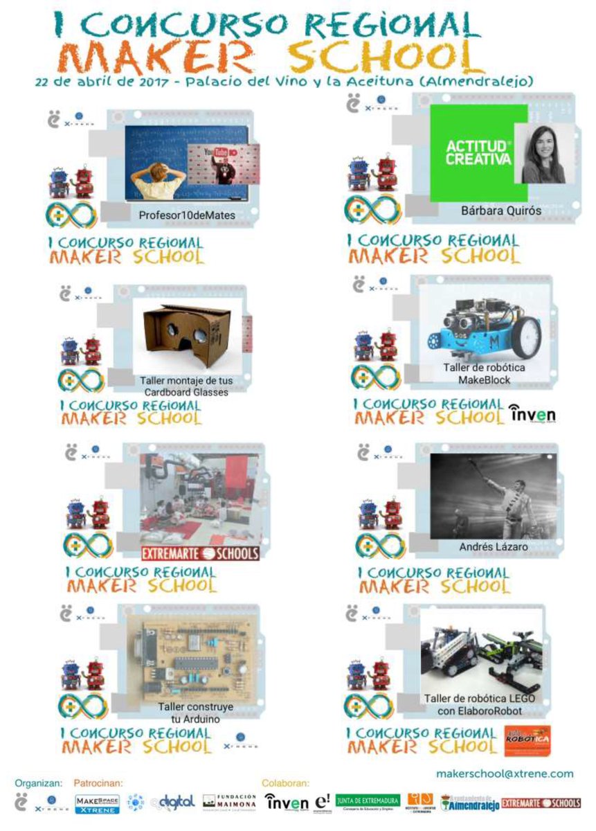 #MakerSchool, sábado 22 de abril en el Palacio del Vino y la Aceituna de Almendralejo de 10:00h a 18:00h. Inscríbete docs.google.com/forms/d/1dmzoS…