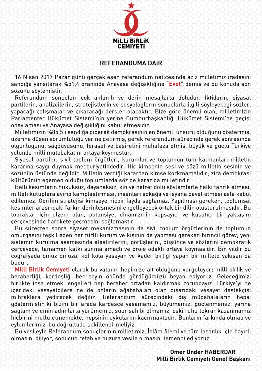 Genel Başkanımızdan Referanduma Dair Açıklama