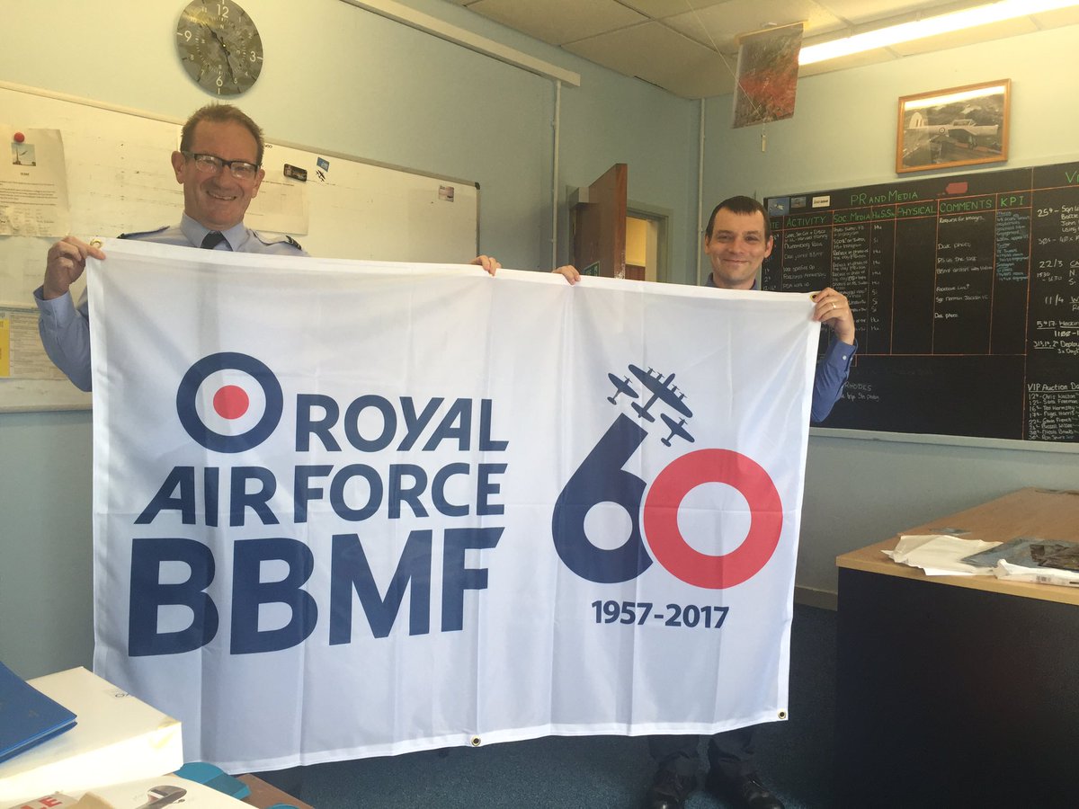 RAFBBMF's tweet photo. Flags for our 60th Birthday! @ChiefOfSocks @Disco_BBMF @Seb_Lanc99 @BBMF_Spitflyer @BBMF_Stu @BBMF_Preecey @Twigs95 https://t.co/BscQ8ekZTs