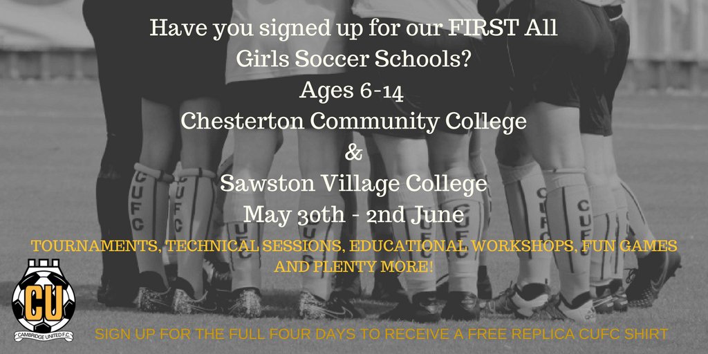 ⚽️NEW All Girls Soccer Schools ⚽️

Which venue are you attending? 

📍Sawston VC
📍Chesterton CC

Book here: cufc.venuetoolbox.com/VenueManagemen…